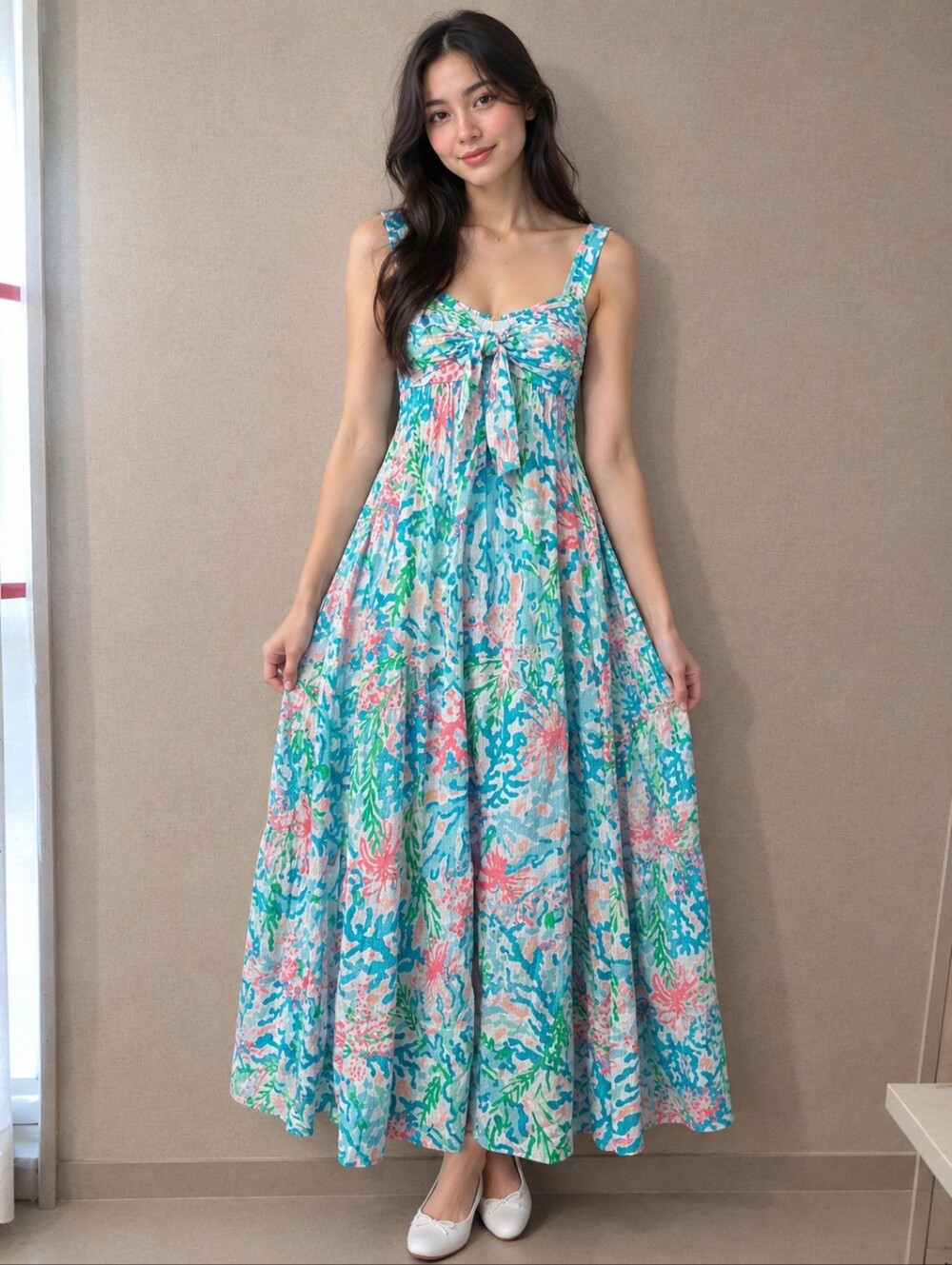 Lilly Pulitzer Sabrinah Teal and Pink Floral Tie-Front Midi Dress S. 6 New